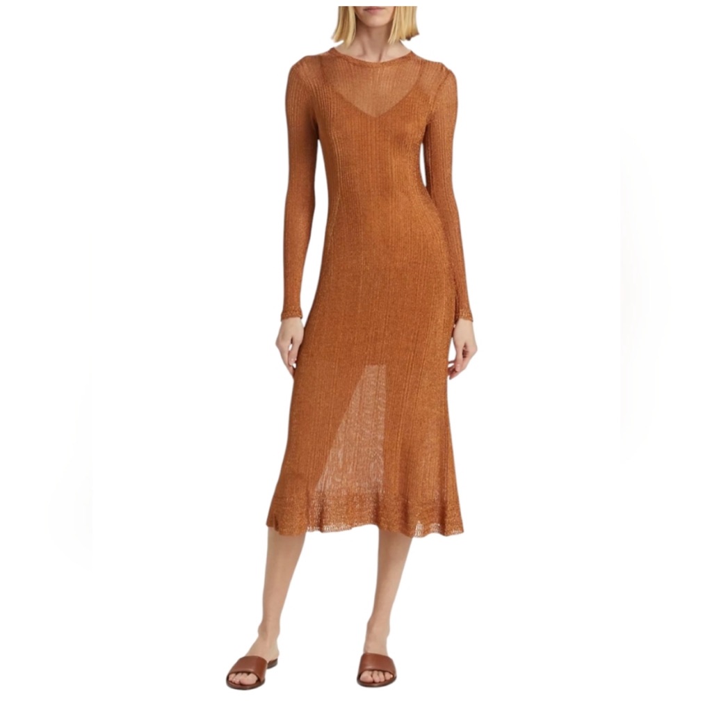 Ulla Johnson Simone Long Sleeve Rib Sweater Dress In Bronze Size Small